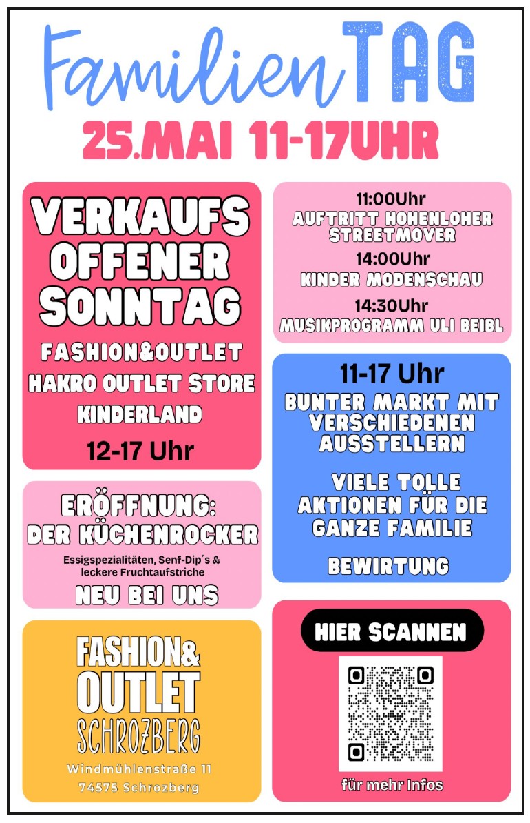 FAMILIENTAG am Sonntag 25.Mai 2025 von 11  17 Uhr