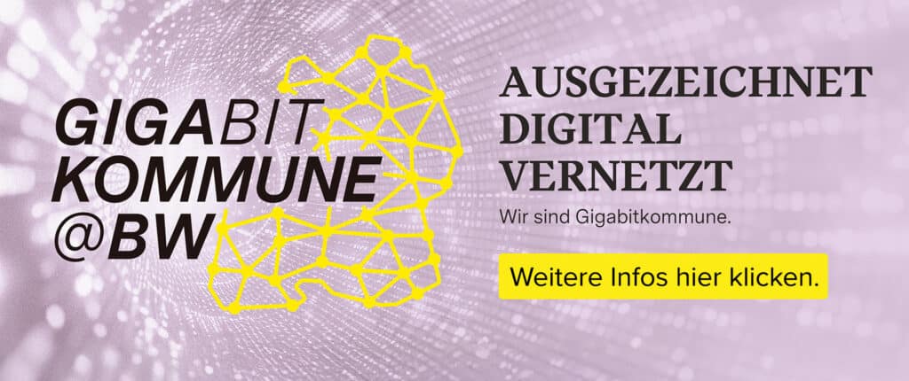 Banner mit Link zur Pressemitteilung Gigabitkommune des Landes Baden-Württemberg