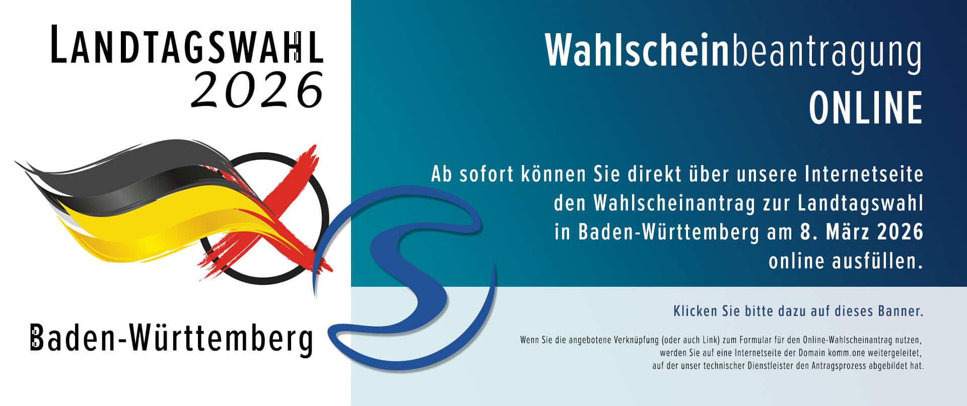 Banner für den Wahlscheinantrag zur Landtagswahl in Baden-Württemberg am 8. März 2026